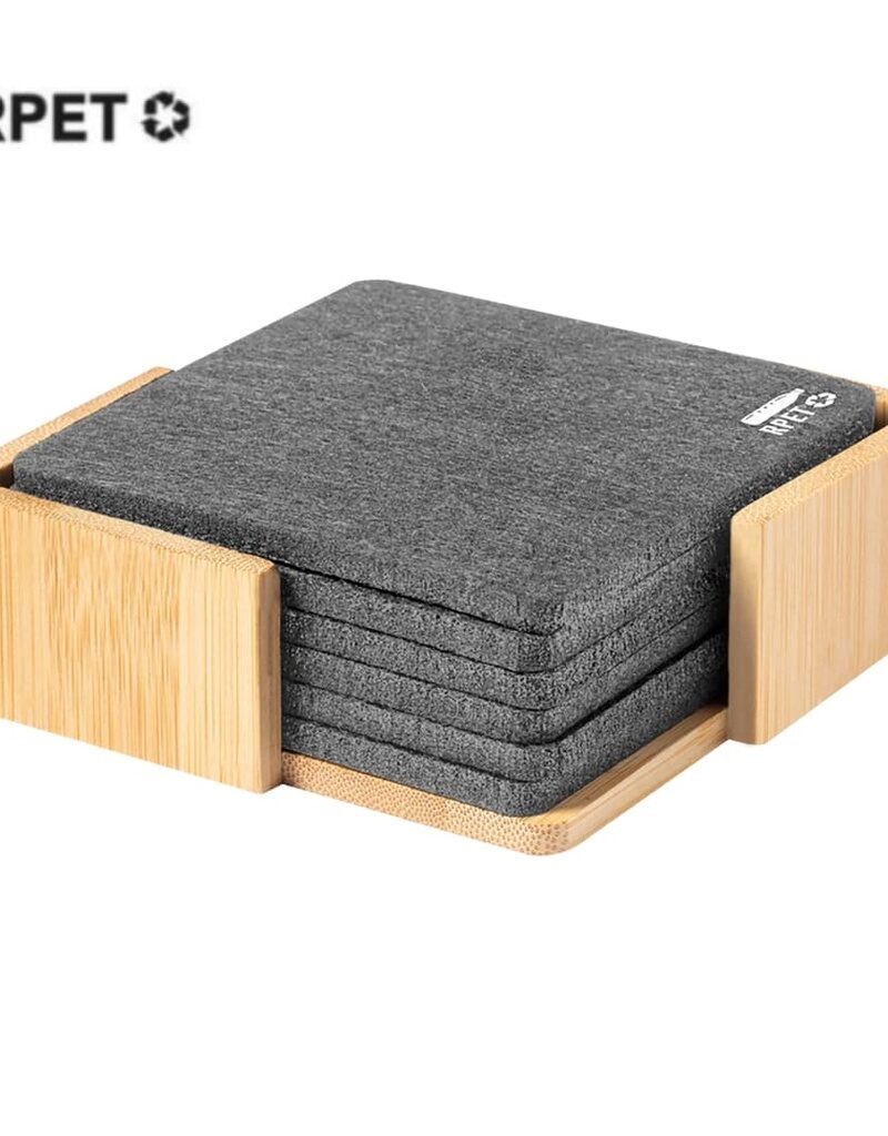Laax - eco-neutral RPET Set of 6 Felt Coasters with Bamboo Stand