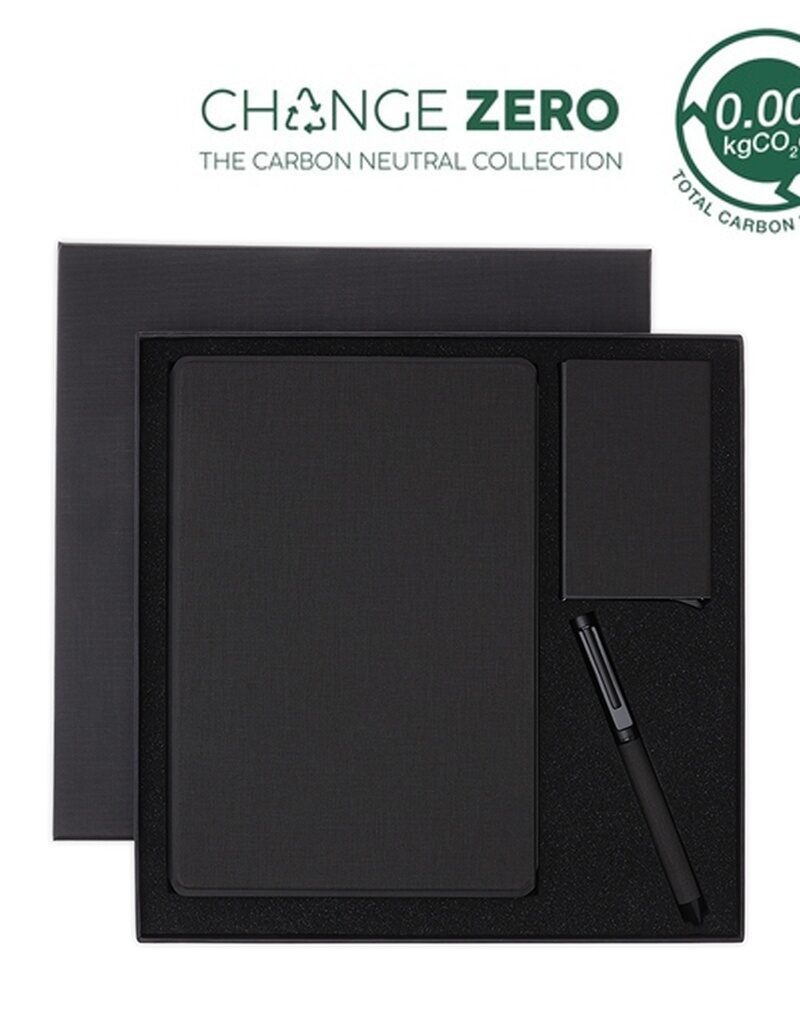 TESSIN - CHANGE ZERO Sustainable Gift Set with Refillable Notebook, Pen & Cardholder - Black