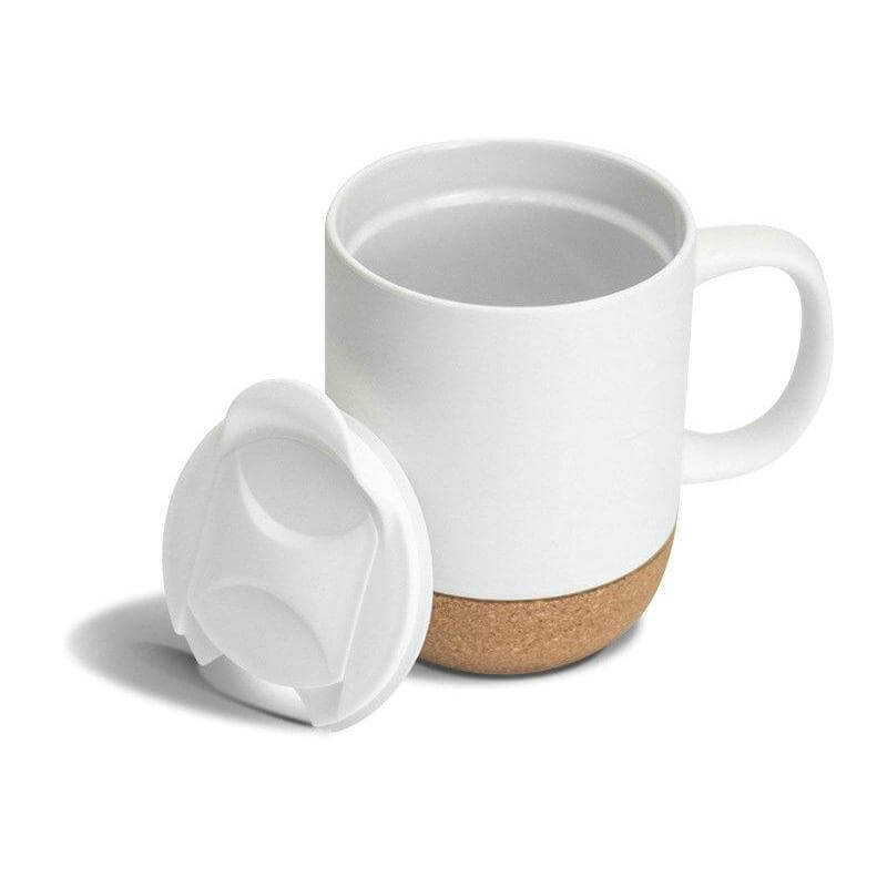 Lucca - Giftology Ceramic Mug with Cork and Lid – White